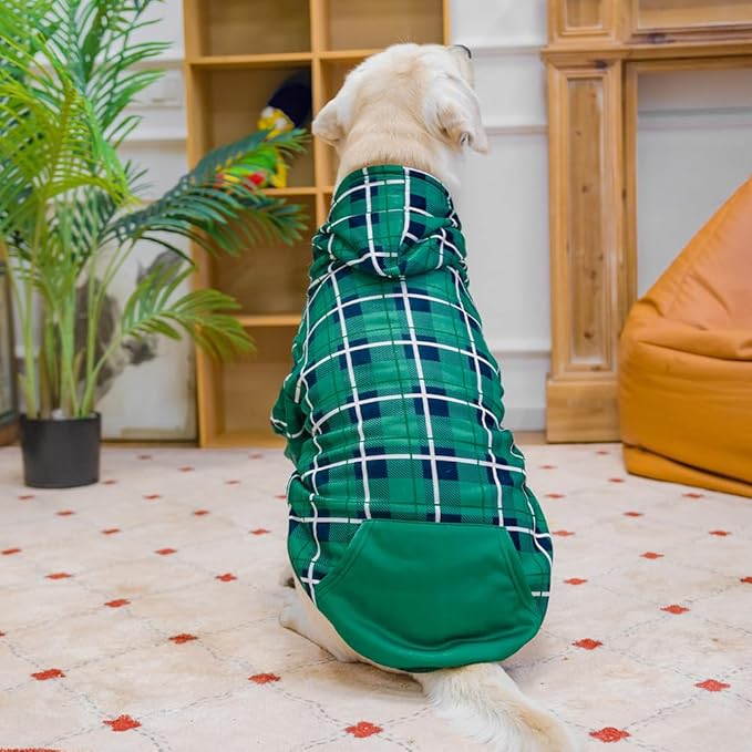 EXPAWLORER Plaid Dog Hoodie - British Style Warm Dog Sweater Shirt with Leash Hole,Pitbull Clothes Outfits,Winter Coat Apparel for All Breeds Puppy Girl Boy-Cat Apparel,Green X-Large