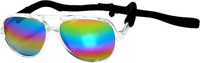 G010 Dog Pet Costume Prop Aviator Sunglasses Medium Breeds 20-40 lbs (2-Pack Black-Rainbow mr + Clear-Rainbow Mirror)