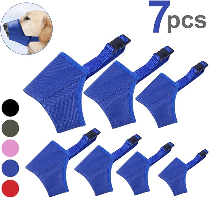 Coppthinktu Dog Muzzle Suit 7PCS Muzzles for Biting Barking Chewing, Adjustable Dog Mouth Cover for Small Medium Large Dogs, Soft Comfortable Dogs Muzzle for Long Snout