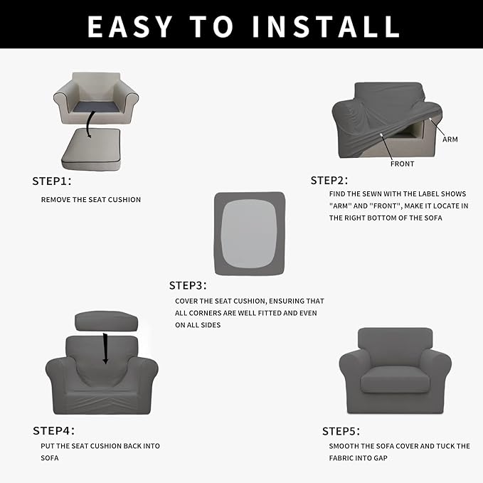 Easy-Going 100% Dual Waterproof 2 Pieces Chair Cover Stretch Soft Couch Cover for Dogs, Sofa Slipcover for 1 Separate Cushion Couch Leakproof Furniture Protector for Kids, Pets Gray