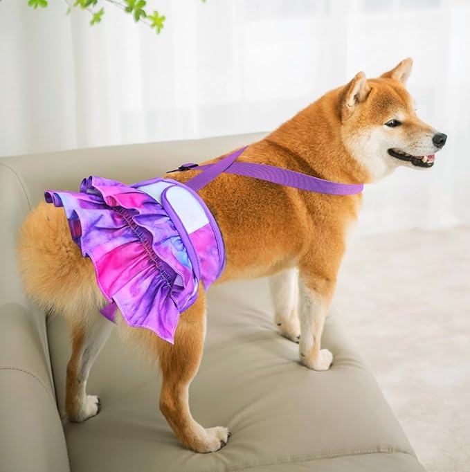 Idepet Female Dog Diapers with Suspender Detachable, 3 Pack Tie Dye Washable Reusable Girl Doggie Diapers for Small Medium Female Dog in Heat Period Cycle Urinary Incontinence Training L