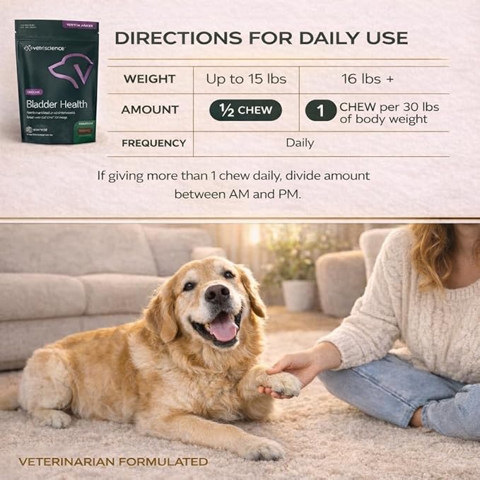 VETRISCIENCE Bladder Health Chews, Vetri Bladder Supplement for Dogs, Incontinence Support, Reduce Urine Leakage, Soy Protein and Red Clover, Chicken, 60 Count