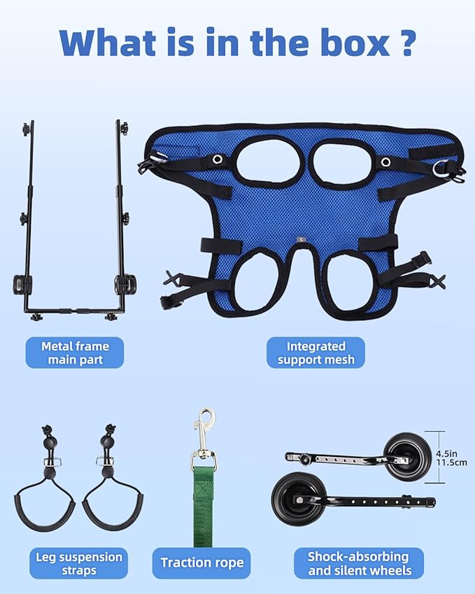 Dog Wheelchair for Back Legs, Cart Doggy Wheelchair with Disabled Hind Legs, Brace and Hip Support, Walking Mobility Aids for Small Pets Hind Limbs Dog Carts with Wheels, Adjustable