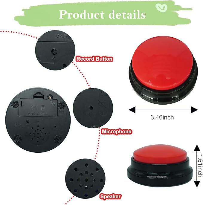 Set of 2 Dog Buttons for Communication, Voice Recordable Buttons for Classroom, Dog Training Talking Buttons Starter Set, Pet Easy Speaking Buttons Tools