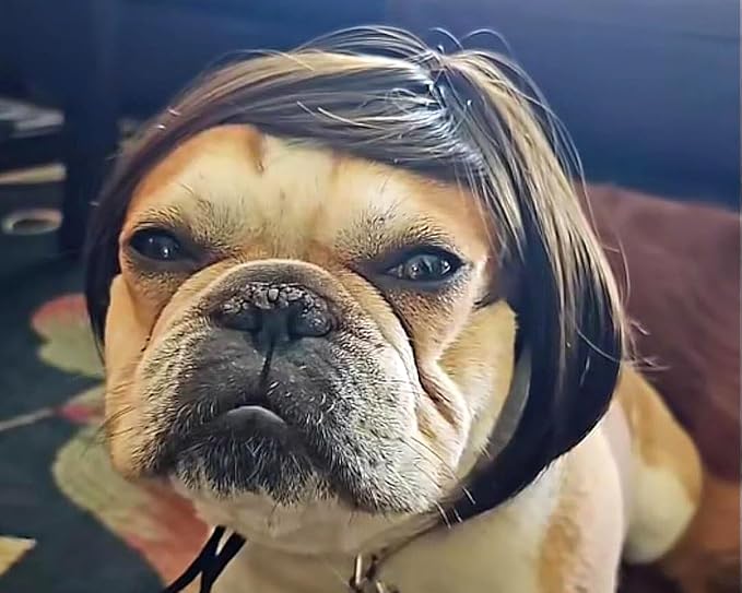 DS. DISTINCTIVE STYLE Dog Wig for Small and Medium Breeds Trimmable Pet Costume Accessories Cat Cosplay Prop for Halloween, Christmas and Dress Parties, Black