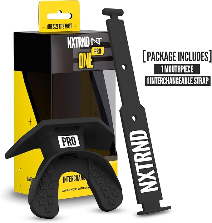 Nxtrnd One Pro Football Mouth Guard, Interchangeable Strap, Fits Adult & Youth (Black)