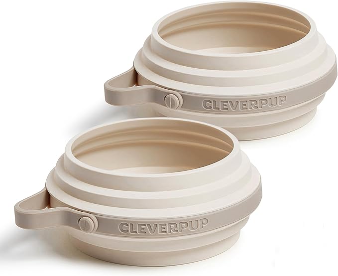 Cleverpup Small 7-Piece Bistro Box Dog Food Travel Kit, 6-Cup BPA-Free Kibble Storage, 2 Silicone Bowls, Mat & Scoop - Portable Pet Food Kit for Weekends, Overnights, Daycare & Camping, Leopard