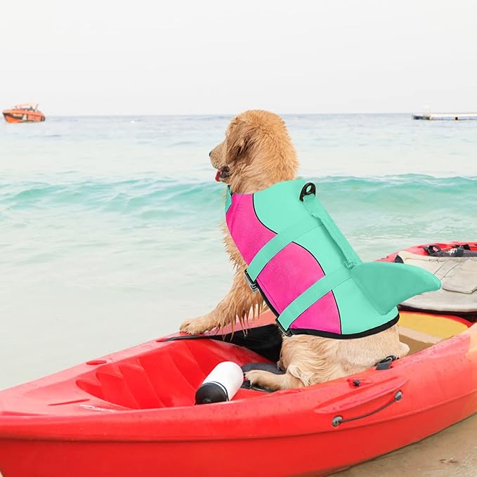 Malier Dog Life Jacket, Ripstop Dog Life Vest with High Buoyancy for Swimming Boating, High Visibility Shark Puppy Lifesaver for Small Medium Large Dogs (Medium)