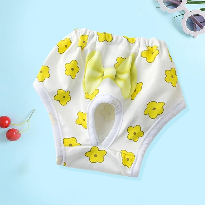Environmentally Friendly Pet Menstrual Pants Dog Diapers for Heat Comfortable Absorbent Prevent Mess Cartoon Patterned Breathable Shorts Underwear Yellow L