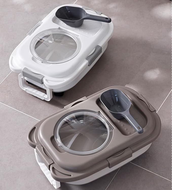 Airtight Dog Food Storage Container, Collapsible Pet Food Container with Casters, Scoop and Cup - Keeps Up to 25 Lbs and Large Capacity