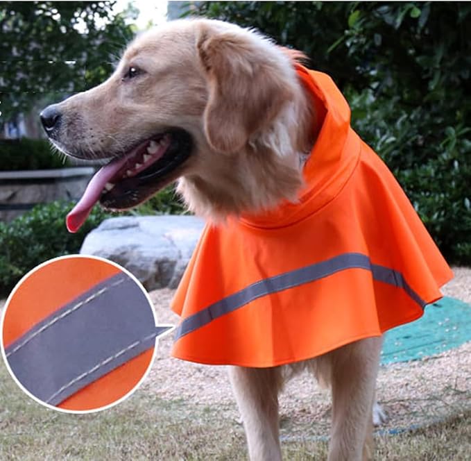 HAPEE Dog Raincoats with Reflective Strip Hoodie,Poncho Jacket for Large Dogs fit Golden Retriever Doodle (B2-Orange, 26B (75-85 lbs))