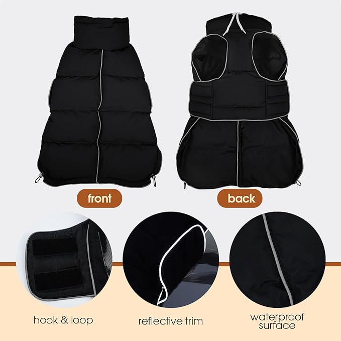 FUAMEY Dog Puffer Jacket for Medium Dogs,Dog Cold Weather Coats Dogs Down Jackets Waterproof Pet Snowsuits Warm Puppy Winter Vest Turtleneck Pets Adjustable Jackets Coats Black M