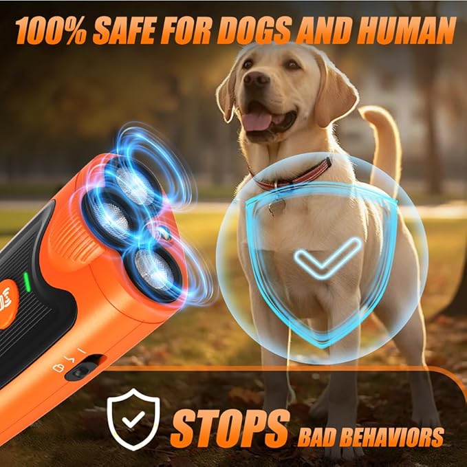 AWOOF New 2025 3X Ultrasonic Anti Barking, Dog Bark Deterrent Device, 6 Training Modes 24 FT Range Barks, Humane Alternative to Training Collars