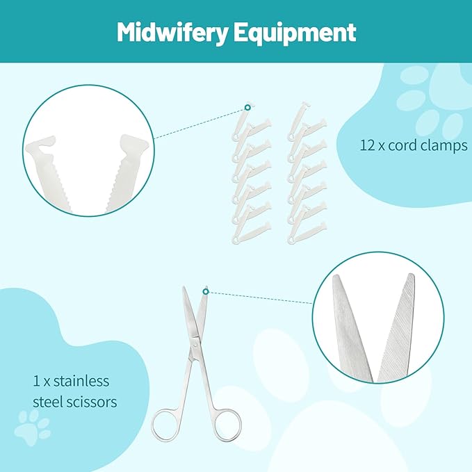 48-Piece Puppy Whelping Kit – Complete Whelping Supplies for Safe Puppy Birth, Includes Feeding Tubes, Collars, Cord Clamps, Urine Pads, Gloves & More – Essential Puppy Birthing Kit for Breeders