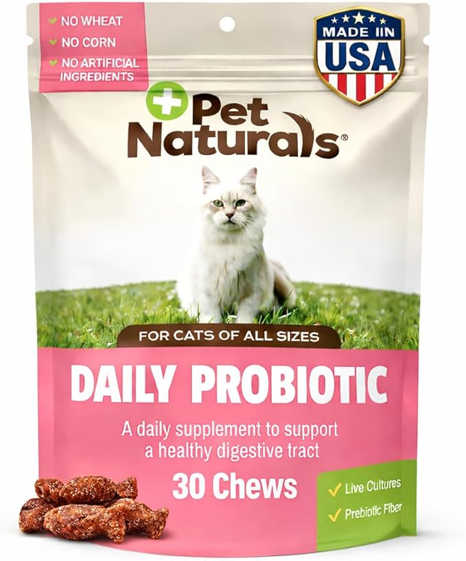 Pet Naturals Probiotic for Cats – 30 Soft Chews, Daily Cat Digestive Support & Gut Health Supplement, Cat Probiotic Treats with N-Acetyl, Glucosamine & Enzymes for Immune & Stool Balance, All Breeds
