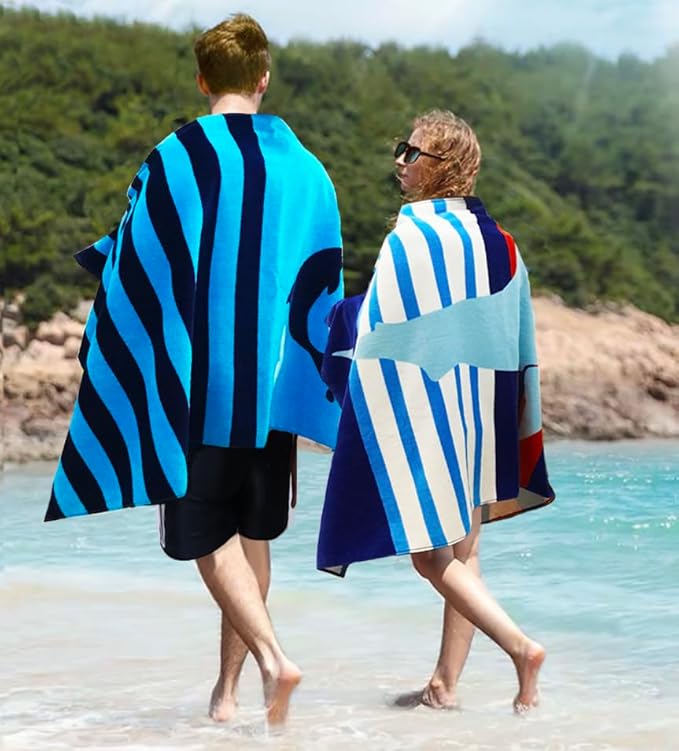 YIFONTIN 2 Pieces Beach Towels Velvet Terry Blanket Throw Soft Water Absorption Extra Large XL 34x63 inches 100% Cotton for Bath Swimming Travel Camping and Picnic, Dolphin Vessel.