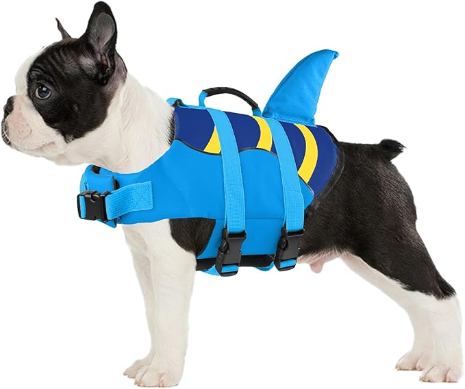 Fragralley Shark Dog Life Jacket, High Buoyancy with Tear-Resistant Nylon, Dog Float Vest for Swimming and Boating, Pet Life Preserver for Small Medium Large Dogs (PFD)