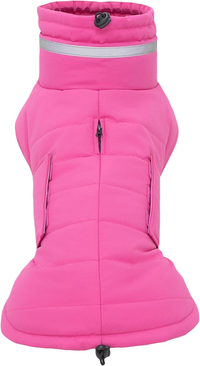 Mklhgty Waterproof Dog Coat for Large Dogs, Warm Dog Winter Jacket, Reflective Windproof Turtleneck Coats with Adjustable Hook & Loop - Pink - XL