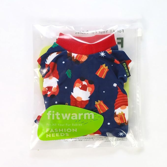 Fitwarm Gnome Dog Christmas Pajamas, Dog Winter Clothes for Small Dogs Girl, Lightweight Velvet Pet Jumpsuit, Cat Outfit, Black, Red, XS