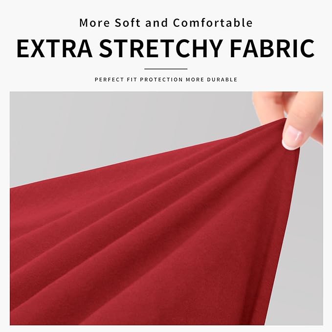 Easy-Going 100% Dual Waterproof 3 Pieces Oversized Loveseat Cover Stretch Soft Couch Cover for Dogs, Sofa Slipcover for 2 Separate Cushion Couch Leakproof Furniture Protector for Kids Christmas Red