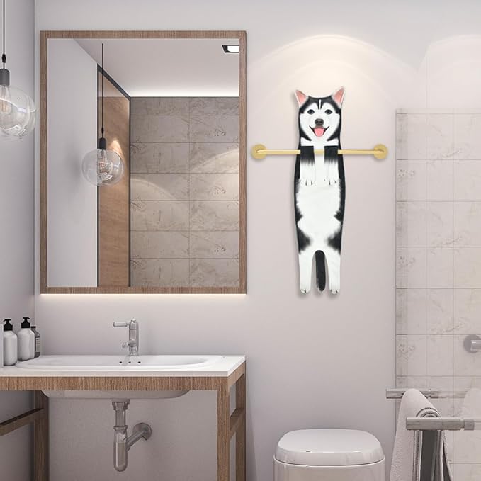 Husky Funny Hand Towels for Bathroom Kitchen Decor, Decorative Hanging Washcloths, Puppy Face Towels, Super Absorbent Soft Housewarming Gifts for Dog Lovers/Dog Mom
