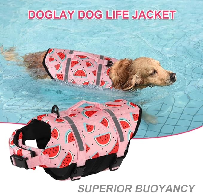 Doglay Dog Life Jacket, Dog Life Vest for Swimming Boating, Adjustable Puppy Life Jacket with Reflective Stripes, Superior Buoyancy Pet Swimming Vest for Small Medium and Large Dogs