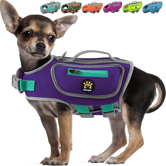 High Buoyancy Life Jacket for Dogs, Dog Life Vest for Swimming Adjustable Reflective Dog Floating Vest, Good Visibility Pet Life Preserver with Rescue Handle for Medium Dogs (Purple, M)