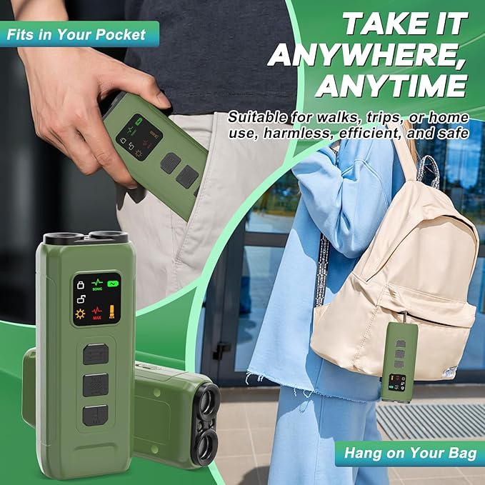 Ultrasonic Dog Bark Deterrent & Anti-Barking Training Device, 3 Modes to Stop Dog Barking, Handheld Tool, Safe, Rechargeable, Compact and Portable, Suitable for Indoor/Outdoor Use(Green)