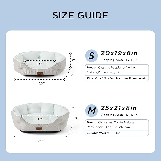 Bedsure Cooling Dog Beds for Small Dogs - Round Medium Cat Beds for Indoor Cats, Washable Pet Bed for Puppy and Kitten with Slip-Resistant Bottom, 25 Inches, Arctic Blue