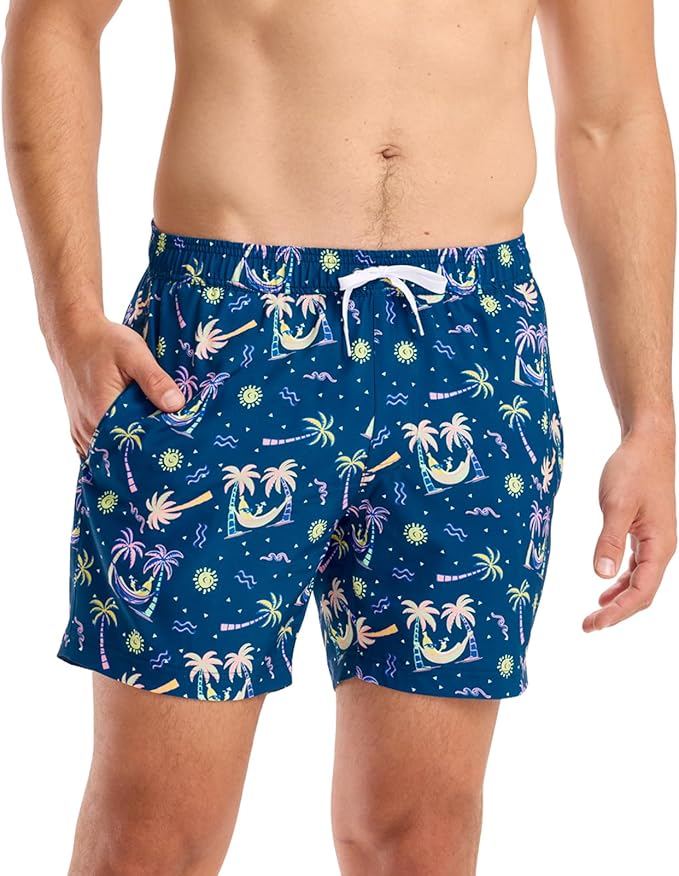 Tipsy Elves Men's Stretch Swim Trunks 7 Inch Inseam 4-Way Stretch with Mesh Liner - Quick-Dry Funny Swimwear Bathing Suit