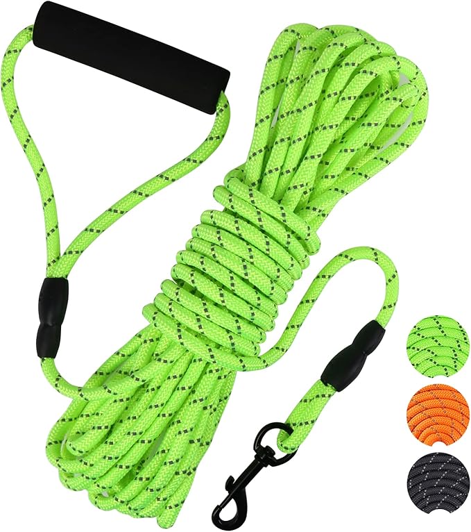 Vivifying Floating Long Dog Leash, 32ft Dog Training Leash for Swimming and Lake, Reflective Long Rope Lead with Soft Handle for Outside, Yard, Camping, Hiking and Beach (Green)