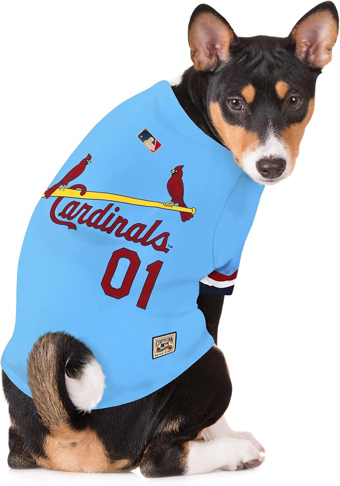 MLB ST. Louis Cardinals Vintage Throwback Jersey for Dogs & Cats in Team Color. Comfortable Polycotton Material, Large