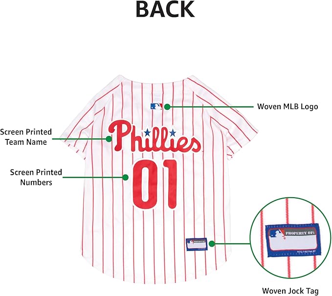 Official MLB Philapelphia Phillies Pet Jersey for Dogs & Cats, Size X-Large - Stylish Baseball Jersey for Your Furry Fan- Show Off Team Spirit with The Perfect Fan Apparel Gear for Pet, Dog & Cat