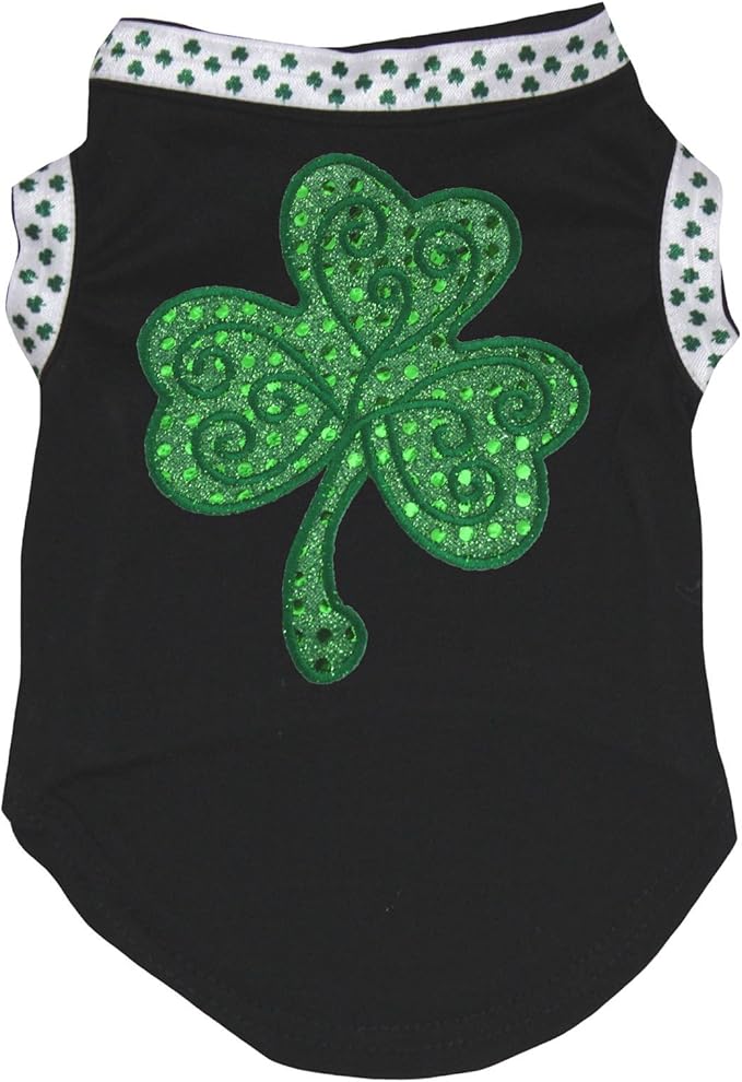 Petitebella Green Sequins Clover Puppy Dog Shirt (Black/Clover, Large)
