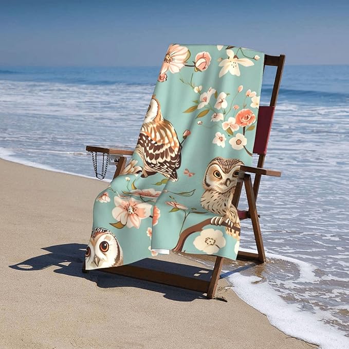 Cute Owl Beach Towel 31inx51in, Animal Sand-Free Microfiber Bath Towel Ultra Soft Quick Dry Pool Towel Absorbent Towel Lightweight Towel for Swimming Bathroom Decor