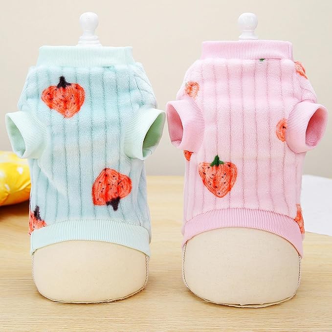 Pet Pullover Dog Sweater Strawberry Winter Puppy Clothes for Small Dogs Cats Warm Dog Knitwear Outfits Doggy Knitted Clothing with D-Ring, 2 Pack, Strawberry, Large