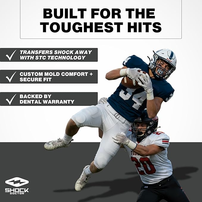 Shock Doctor Ultra 2 STC Mouth Guard w/Detachable Strap for Football Helmet, Custom Fit - Youth & Adult – Superior Protection and Low Profile Fit