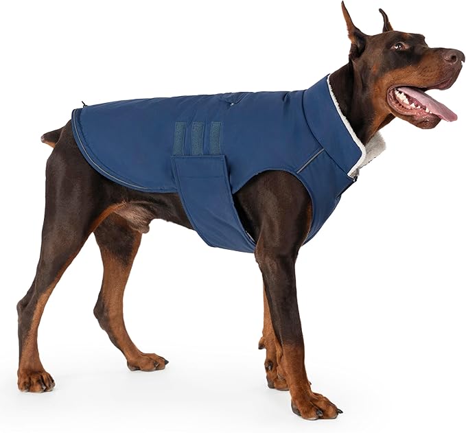 Mklhgty Extra Warm Dog Coat, Waterproof Dog Winter Jacket with Leash Portal, Fleece Reflective Pet Snow Vest for Small Medium Large Dogs - Blue - XL