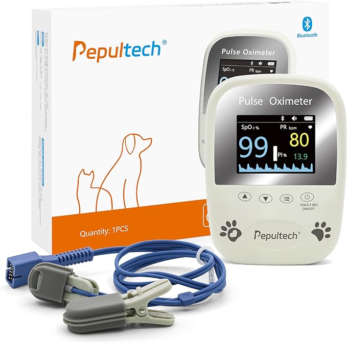 2 Probe Sensor Included -Pepultech Pulse Oximeter for Dogs,Veterinary Blood Oxygen Saturation and Pulse Rate Monitor,Handheld Bluetooth Veterinarian SpO2 Monitor,Accurate Results & Easy to Use