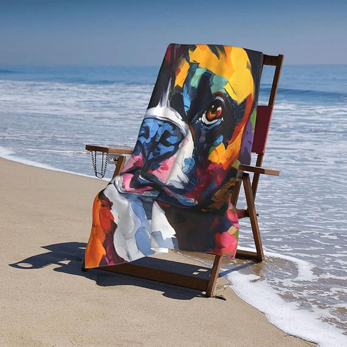 Colorful Boxer Dog Beach Towel Dog Sand-Free Microfiber Bath Towel Ultra Soft Quick Dry Pool Towel Absorbent Towel Lightweight Towel Gifts for Outdoor Bathroom Swimming Decor 31inx51in