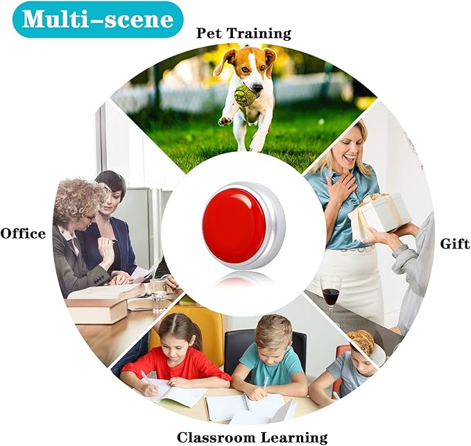 Recordable Button,Record Talking Button,Easy Button 30S Voice Recordable Button Sound Effect Button with Play Back (Red and Silver)
