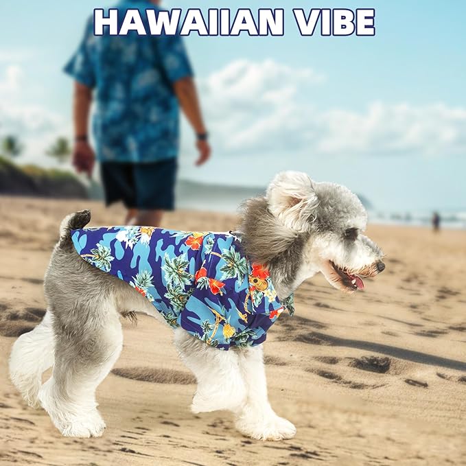 KOOLTAIL Dog Hawaiian Shirt, Dog Summer Clothes with Leash D-Ring for Small Medium Dogs, Floral Cool Beach Puppy Shirts with Sun Protection,Breathable Soft Pet Outfit Indoor&Outdoor Boy&Girl, Blue M