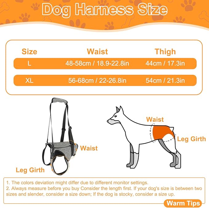 Dog Harness with Handle, Dog Sling for Large Dogs Hind Leg Support, Adjustable Dog Support Harness for Back Legs Elderly Injured Disabled Dogs with Reserved Urination Groove, Removable Sponge Handle