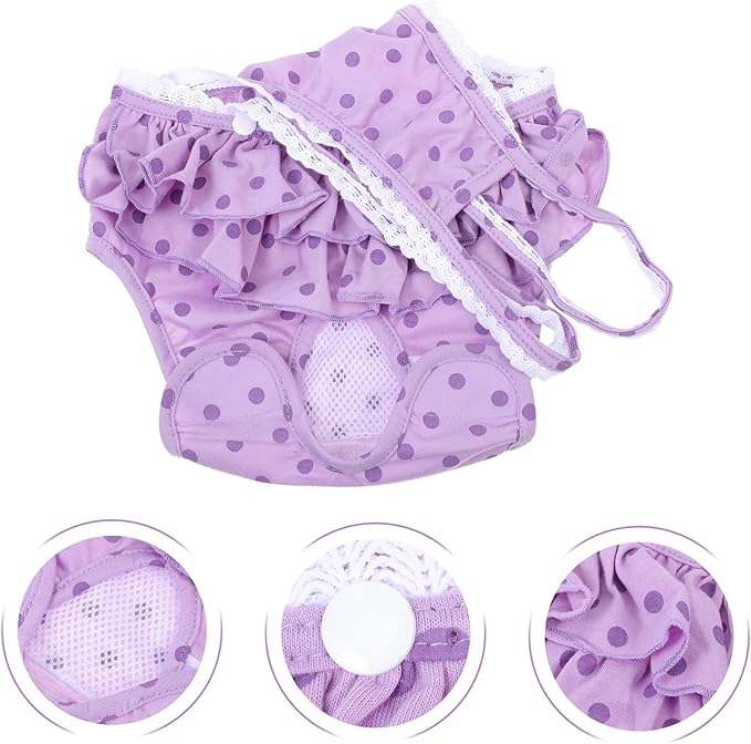 Pet Dog Sanitary Diaper Pants with Breathable Fabric, Purple Polka Dot Puppy Sanitary Pantie, Size L, Female Dog Physiological Nappies for Heat Period Protection