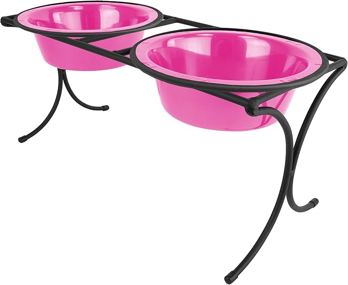 Platinum Pets Bistro Double Diner Feeder with Stainless Steel Dog Bowls, X-Large, Bubblegum Pink