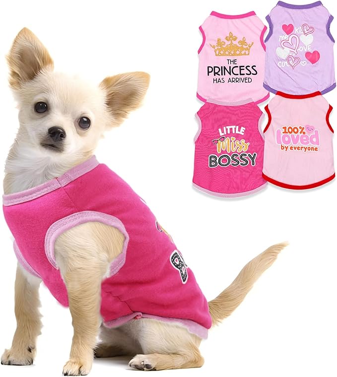 4 Pieces Dog Shirts Dog Clothes for Small Dogs Cute Pink Puppy Clothes Soft Yorkie Chihuahua Pet Cat Outfit Clothing S