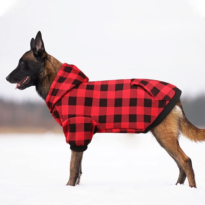 Dog Hoodie Sweater Red Buffalo Plaid Pet Clothes Warm and Soft Breathable Cozy Pet Hoodies for Large Dogs Dog Sweaters for Extra Large Dogs with Pocket(XXL)