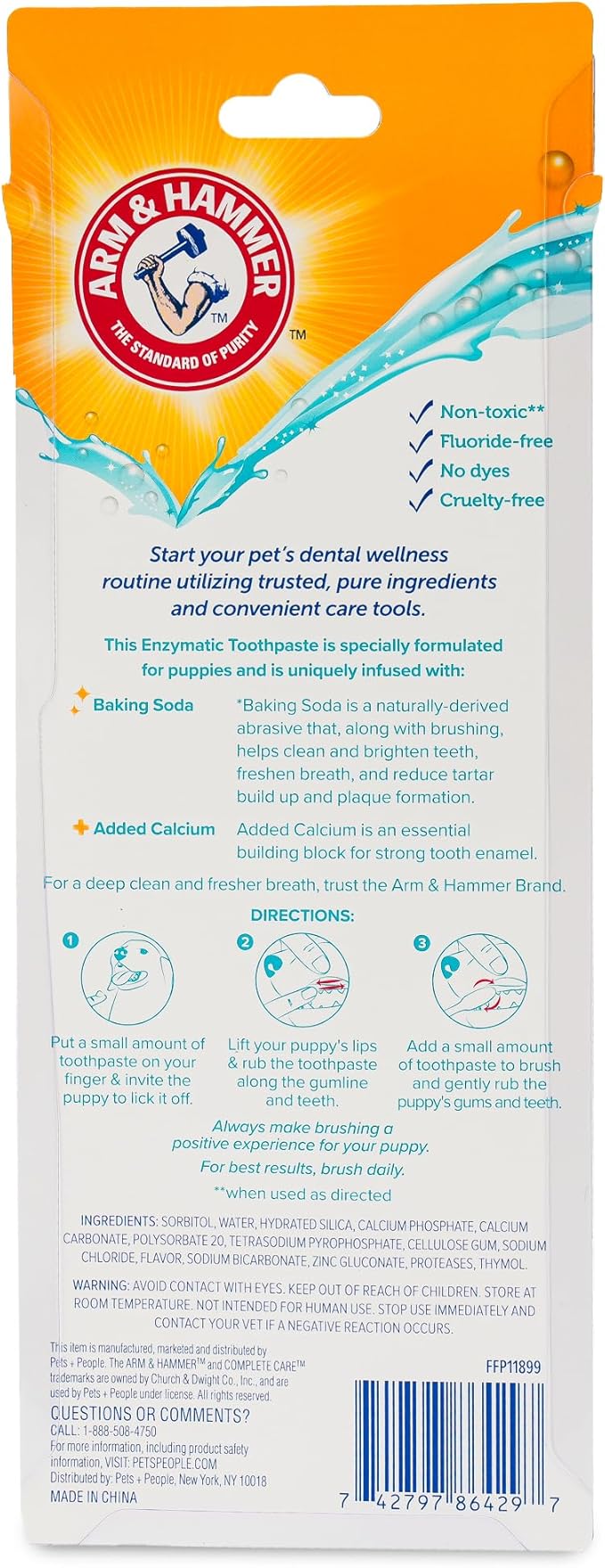 Arm & Hammer Complete Care Puppy Dental Kit, Chicken Flavor Enzymatic Dog Toothpaste, Toothbrush, & Microfiber Brush, Baking Soda + Calcium, Enhanced Formula, 2.5oz