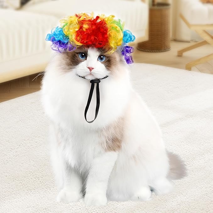 1pcs Funny Pets Wigs for Dog, Funny Rainbow Curly Dog Wig Adjustable Pet Wigs for Halloween Pet Cat Decoration Accessories for Halloween, Christmas, Parties Cosplay
