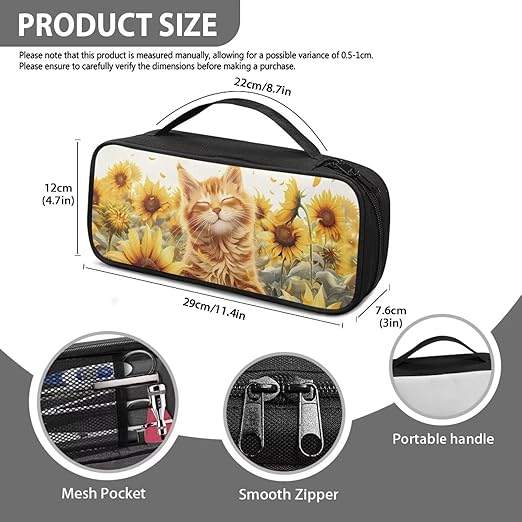 Gomyblomy Stethoscope Carrying Case Compatible with Classic III, Lightweight II S.E and More, Cat Sunflower Stethoscope Case Holder Storage Bag with Extra Room for Nurse Accessories